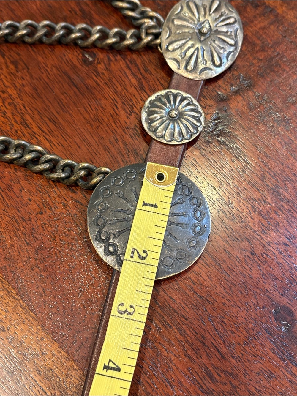 Ralph Lauren Collection Brown Leather Double Buckle Concho Chain Belt size Small - Picture 13 of 16